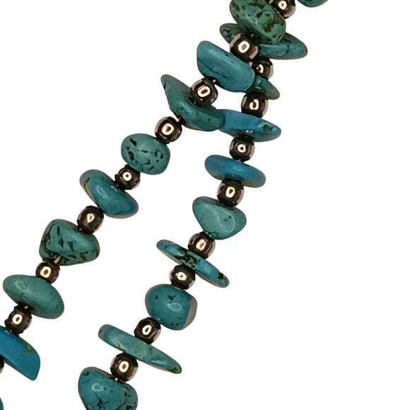 Vintage Southwest Blue & Green Turquoise Chip Necklace With Silver Beads 48" - Picture 8 of 11